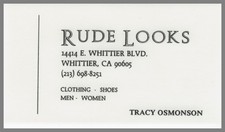 Rude Looks Clothing Shoes Tracy Osmonson Whittier CA Business Card Vintage picture