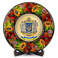 Plate painted in Petrykivka painting technique Sapphire Coat of arms Ukraine💛💙 picture