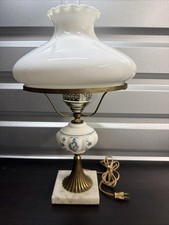 VTG Fenton White Opalescent Milk Glass Lamp & Shade Gone With The Wind Hurricane picture