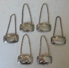6 Vintage PLATO England Silver Plate Decanter Tags Scotch Gin Vodka Bourbon picture