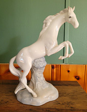 Porceval White Porcelain Rearing Horse Figurine Sculpture on Base, Made In Spain picture
