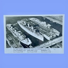 c1940s RPPC Postcard Queen Mary Normandie WWII War Refugees 3 Ocean Liners NY picture