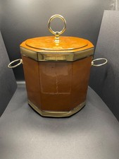 Vtg MCM Octagon Orange Vinyl Ice Bucket  Polished Gold-Tone Trim & Gold Rings picture