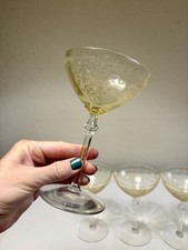 Vintage Fostoria June Topaz Yellow Low Champagne Sherbet VTG Crystal Glasses 4 picture