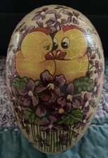 Antique German Paper Mache Egg Candy Container Easter Ducklings Vint. Violets picture