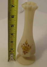 Fenton Satin Glass Bud Vase Brown Beige Hand Painted Fulder 7 Inch Vtg Fluted picture