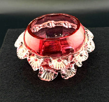 Antique Cranberry Glass Frilled Footed Salt Cellar/Votive Holder picture
