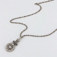 Vintage Art Deco 14K 585 White Gold Diamond Filigree Edwardian Pendant Necklace picture