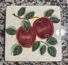 Vintage 2002 Enesco Julie Ueland Apples 6” Square Ceramic Trivet/Wall Hanging picture