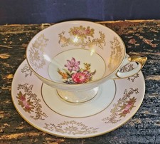 Vintage 24k Gold Scroll Medallion Demitasse Cup & Saucer Floral Pattern picture