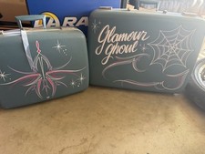 2 Vintage Monarch Hardshell suitcases with custom pin-striping and lettering picture