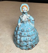Antique Colonial Lady in blue floral dress w/Bonnet-4.5/8” Cast Iron Doorstop picture