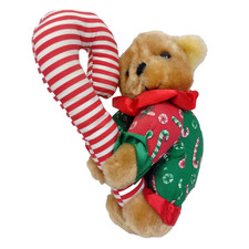Vintage 1995 Stuffed Mini Teddy Bear Clutching a Candy Cane by Giftco picture