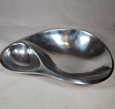 Nambe 560 Serve & Dip Duo Divided Teardrop Oval Bowl MCM Heavy Solid 1956 Alloy picture