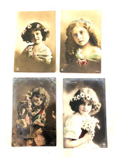 4 ANTIQUE REAL PHOTO POSTCARDS HAND TINTED BEAUTIFUL CHILDREN IMPERIAL RUSSIA picture
