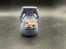 Vintage Occupied Japan Miniature Ceramic Bud Vase Blue Pink Rose 3