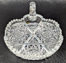 Vintage American Brilliant ABP Clear Crystal Sawtooth Handled Bon Bon Nappy Dish picture