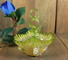 Antique HARRACH Czech Bohemian Glass Art Glass Basket Applied Flower Vaseline picture