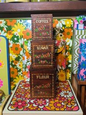 Butterfly Flower Power Wood Canisters MCM Vintage VTG Groovy Retro 1970s 70s picture