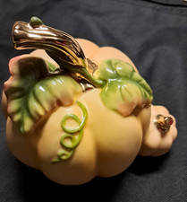 Lenox Porcelain Pumpkin Figurine Hand Painted Glossy Beige Green Gold picture