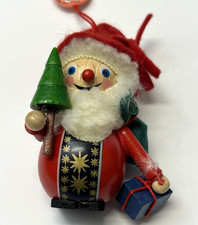Vintage Steinbach Santa German W/ Christmas Tree & Gift Wooden Ornament picture