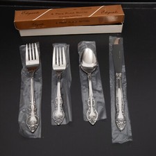 Vtg Elegante Stainless Steel Flatware Japan 4 Piece Place Setting In Box Floral picture