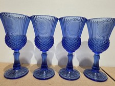 Vtg Avon Fostoria Blue Coalt Goblets George And Martha Washington SET OF 4 picture