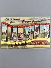 1937 Greetings From Flagstaff Arizona Large Letter Curt Teich Linen Postcard AZ picture