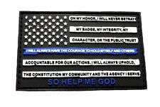 Police Thin Blue Line American Flag Leo Oath Patch (HOOK-PVC Rubber)  picture