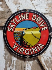 VINTAGE SKYLINE DRIVE PORCELAIN SIGN OLD SHENANDOAH NATIONAL PARK VA BLUE RIDGE picture