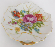 NAPCO Vintage Leaf Shaped Japan Small  Trinket Dish Gold Trim Roses Flowers picture
