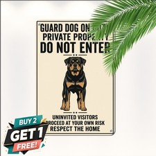 Warning Guard Dog on Duty Sign Vintage Rottweiler Security Tin Plaque picture