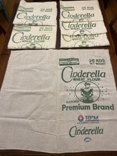Vintage Lot 6 Cinderella Flour Sacks Open Feed Bag Fabric 35x30.5 Green Unused picture