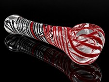 Clear Glass Tobacco Hand Pipe Red Black Spiral Art Design picture