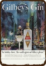 1959 GILBEY'S GIN City Christmas Vintage-Look **DECORATIVE REPLICA METAL SIGN** picture