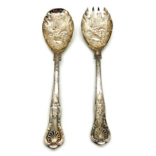 FB Rogers Italy Silverplated Salad Fork and Spoon w Embossed Fruit Designs VTG picture