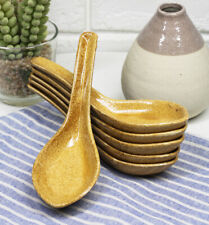 Ebros Made In Japan Modern Glazed Ceramic Speckled Yellow Soup Spoons Set Of 6 picture