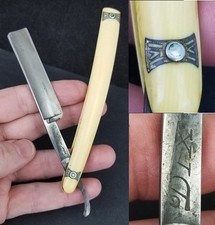 RARE straight edge razor Dubl Keen Dix celluloid estate sale antique picture