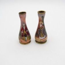 Antique French Pair of Enamel Vases with Man and Woman picture