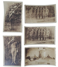 Vtg WW1 Snapshots Photo Soldier w/ Bayonet Salute Inside Barracks LOT 5 picture