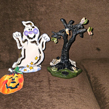 Heather Goldminc Blue Sky Halloween Ghost & Spooky Tree Figurines Set 2 Pack🎃👻 picture
