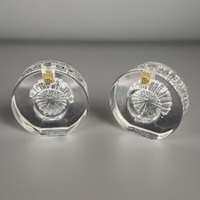 Signed Daum Cratere Crystal Glass Set 2 Taper candle holders French Vintage Pair picture