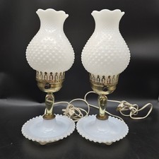 Vtg Pair Milk Glass Hobnail Hurricane Boudoir Lamps Swivel Wall Sconce Table UL picture