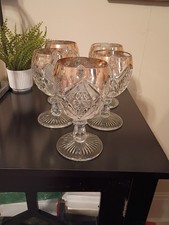 Set 5  Pennsylvania Goblet US Glass 15048 Balder Cut Glass Gold Trim Wine Water  picture