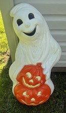Vintage 1997 Ghost 👻 & Pumpkin🎃Halloween blow mold w/light cord•Grand Venture picture