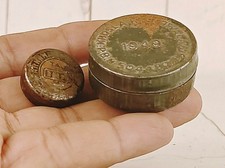 2 PCS Vintage Small Saffron Lytho Collectible Tin Boxes India picture