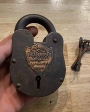 Antique Wells Fargo Padlock With Key Set Lock HUGE 1 1/2L Gunsmith Collector picture
