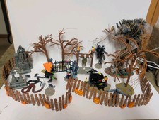 Lot Lemax Spooky Halloween Village Lot Painted Resin Fence, Trees, Characters  picture