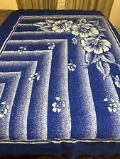 Vintage San Marcos Double Sided Blue Flower Blossoms Design Blanket 83 X 63 in picture