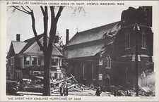 Marlboro, MA: 1938 Hurricane, Church + Fallen Steeple - Massachusetts Postcard picture